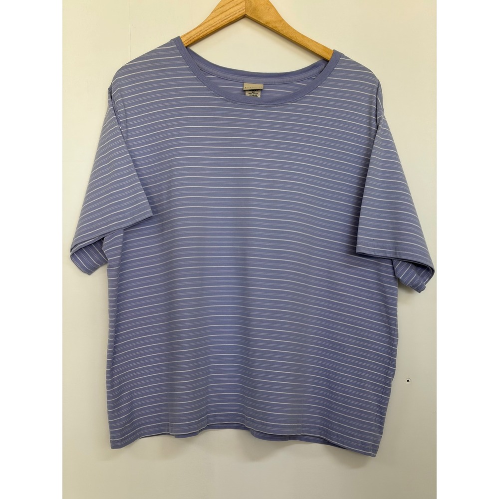 L.L.Bean Women's 2X Plus Size Striped T Shirt 100% Cotton Purple White Crewneck